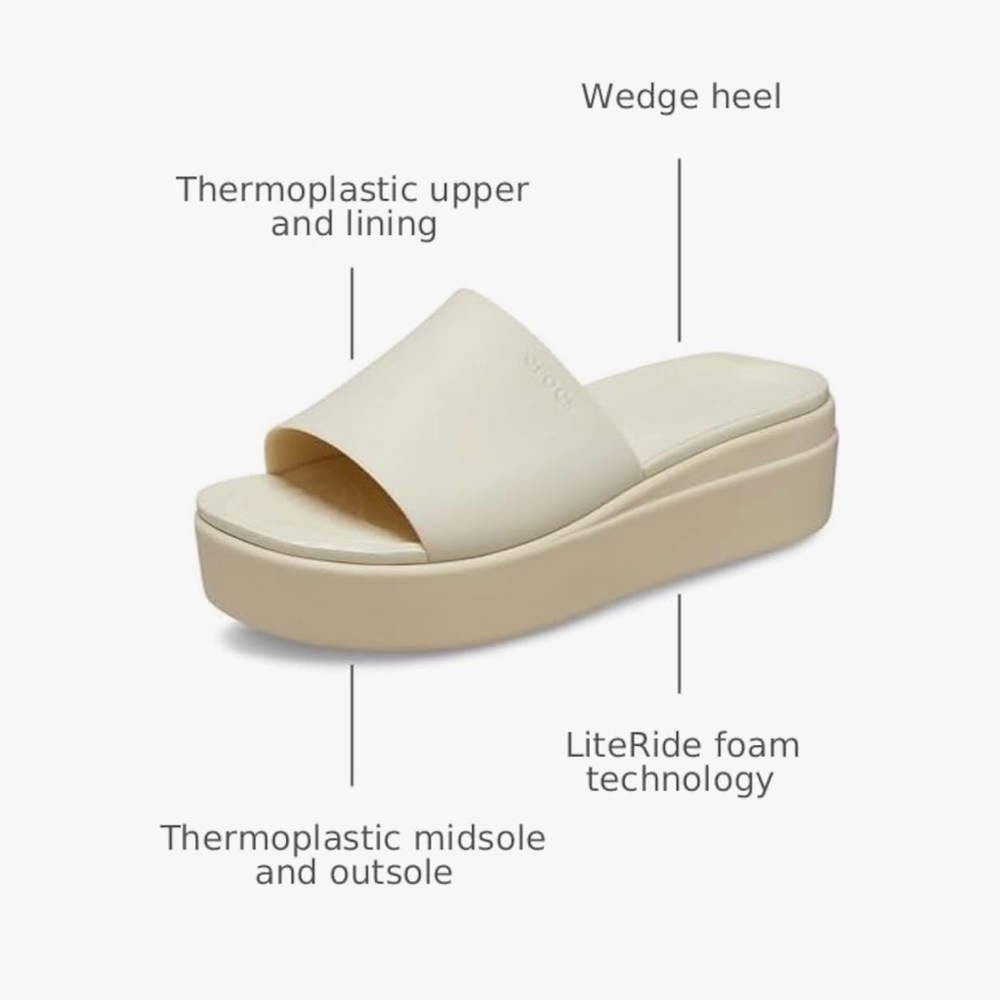 Crocs Brooklyn Low Wedge Slide Sandals Womens Size 9 Bone Beige LiteRide Comfort - Picture 11 of 11